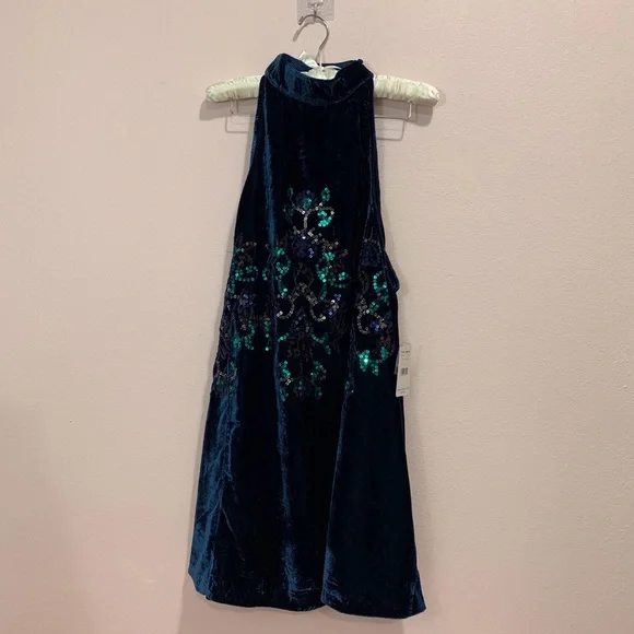 Free People Blue Velvet Dress NWT - Picture 4 of 8